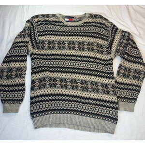 Tommy Hilfiger Men’s Sweater Cream Tan Gray Faire Isle Extra Large 90S